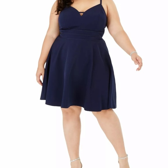 Dress Navy Blue Fit and Flare Dress Cocktail - Picture 3 of 7